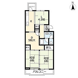 UR都市機構小鷺田公園団地2 2LDKの間取図画像