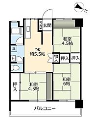 UR都市機構高取一丁目住宅 3DKの間取図画像