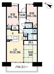 UR都市機構アーベインビオ春日2号棟 3LDKの間取図画像