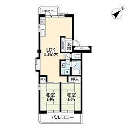 UR都市機構コーポ大橋南住宅3号棟 2LDKの間取図画像