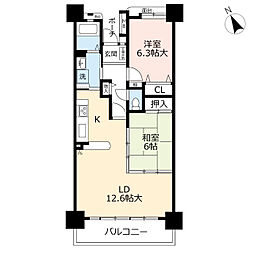 UR都市機構アーベインビオ春日6号棟 2LDKの間取図画像