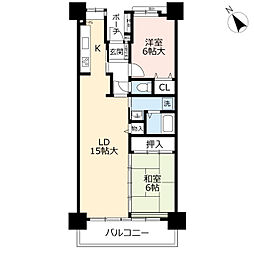 UR都市機構アーベインビオ春日6号棟 2LDKの間取図画像