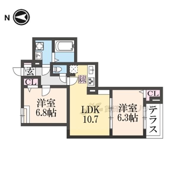 大阪府寝屋川市仁和寺本町4丁目(賃貸アパート2LDK・1階・53.98㎡)の写真 その2