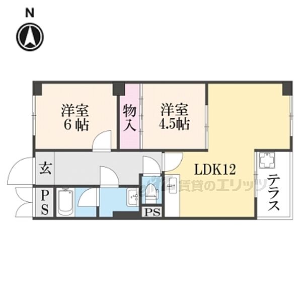 ハイツアザレア 1D｜京都府八幡市八幡山路(賃貸マンション2LDK・1階・53.46㎡)の写真 その2