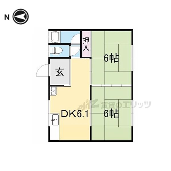 木田ハイツ 105｜奈良県大和郡山市城北町(賃貸アパート2DK・1階・39.74㎡)の写真 その2