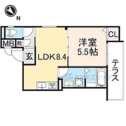 クリエオーレ藤阪中町II 1階1LDKの間取り