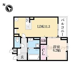 京阪交野線 星ケ丘駅 徒歩12分の賃貸アパート 2階1LDKの間取り