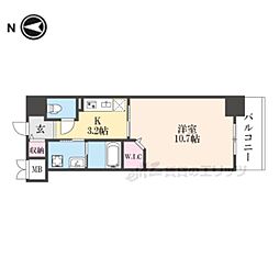 京阪本線 枚方市駅 徒歩3分の賃貸マンション 2階1Kの間取り