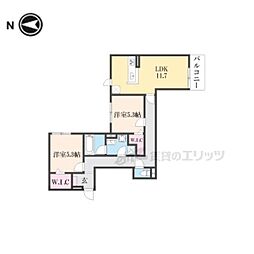 Ｄ−ＲＯＯＭ枚方市上之町ＰＪ 202 2階2LDKの間取り