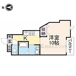 シャンテー長尾 1Kの間取図画像