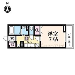 グランソレイユ楠葉2 1Kの間取図画像