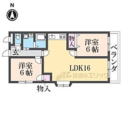 レオハイム長尾3 2LDKの間取図画像