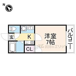 プレアール牧野 1Kの間取図画像