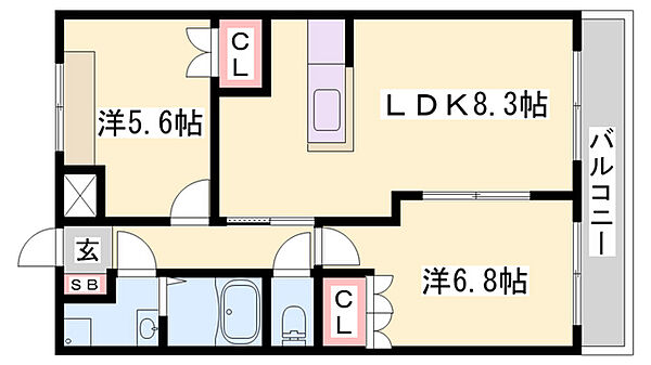 兵庫県加古川市野口町二屋(賃貸アパート2LDK・1階・54.55㎡)の写真 その2