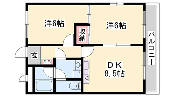 サニーハイツ ｜兵庫県小野市本町1丁目(賃貸マンション2DK・3階・45.00㎡)の写真 その2