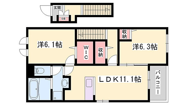 ブロード　マインテッドＣ ｜兵庫県加西市北条町東南(賃貸アパート2LDK・2階・58.57㎡)の写真 その2