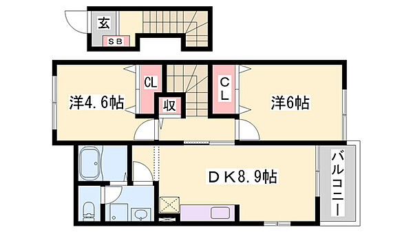 サンリット レジデンスＡ ｜兵庫県加古川市別府町新野辺(賃貸アパート2DK・2階・51.67㎡)の写真 その2