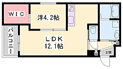 グレイス天野 2階1LDKの間取り