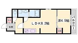 アーバンコート加古川 2階1LDKの間取り