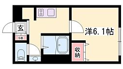 エルミタージュ 1階1Kの間取り