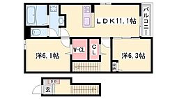 メゾンドアポロン 2LDKの間取図画像