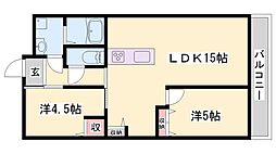 YKハイツ宮の上 2LDKの間取図画像