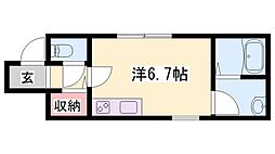 ピース西井ノ口 ワンルームの間取図画像