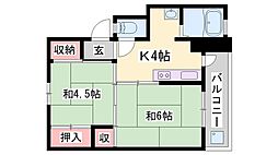 ビレッジハウス小坂2号棟 2Kの間取図画像