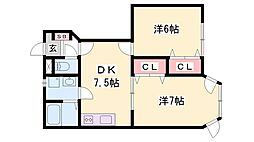 シエルアンフィニ 2DKの間取図画像
