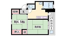 ビレッジハウス小坂2号棟 2Kの間取図画像