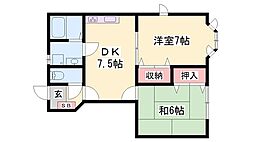 メゾン・プランティーク 2DKの間取図画像