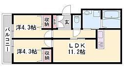 三木市加佐アパート 2LDKの間取図画像