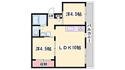 ドミールサニー君影1号棟 2LDKの間取図画像