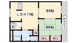 ネオパリエA棟 2LDKの間取図画像