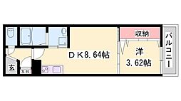 平岡町西谷アパート 1DKの間取図画像