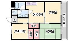 奥村ハイツ 3DKの間取図画像