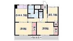ビレッジハウス中村1号棟 3DKの間取図画像