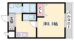 フルール宝殿 1Kの間取図画像