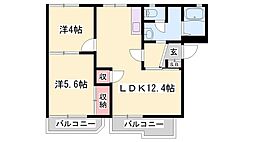 O・BハイツB棟 2LDKの間取図画像