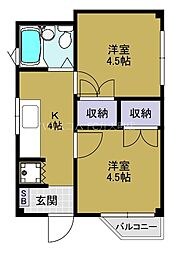合田ハイツ 2Kの間取図画像