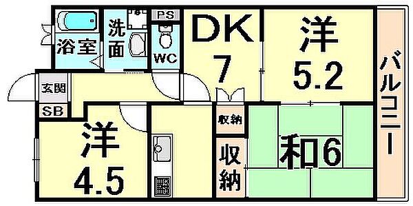 セシリアコート ｜兵庫県尼崎市富松町１丁目(賃貸マンション2LDK・2階・51.60㎡)の写真 その2