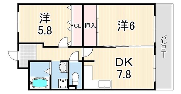 ガゼル藤沢 ｜兵庫県尼崎市道意町５丁目(賃貸マンション2DK・4階・46.84㎡)の写真 その2