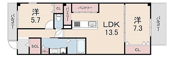 エレガンテスレーベンジョン　七松町 ｜兵庫県尼崎市七松町１丁目(賃貸マンション2LDK・3階・67.84㎡)の写真 その2