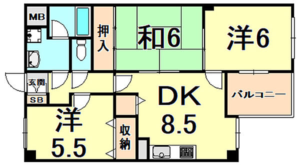 SEPIA西宮 ｜兵庫県西宮市丸橋町(賃貸マンション3DK・5階・56.43㎡)の写真 その2