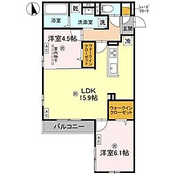 クラシスト甲子園一番町2 2階2LDKの間取り