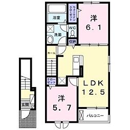 コンフォール北園 2階2LDKの間取り
