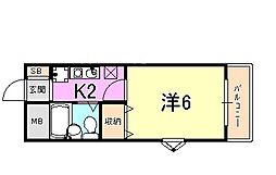 クレストJ塚口 3階1Kの間取り