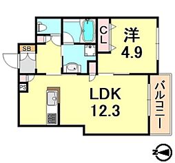 イリステージ 1階1LDKの間取り