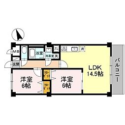 ウィズプレジール若王寺 3階2LDKの間取り