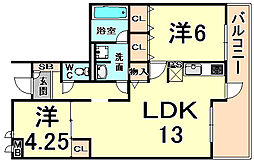 メドゥセルド 2LDKの間取図画像